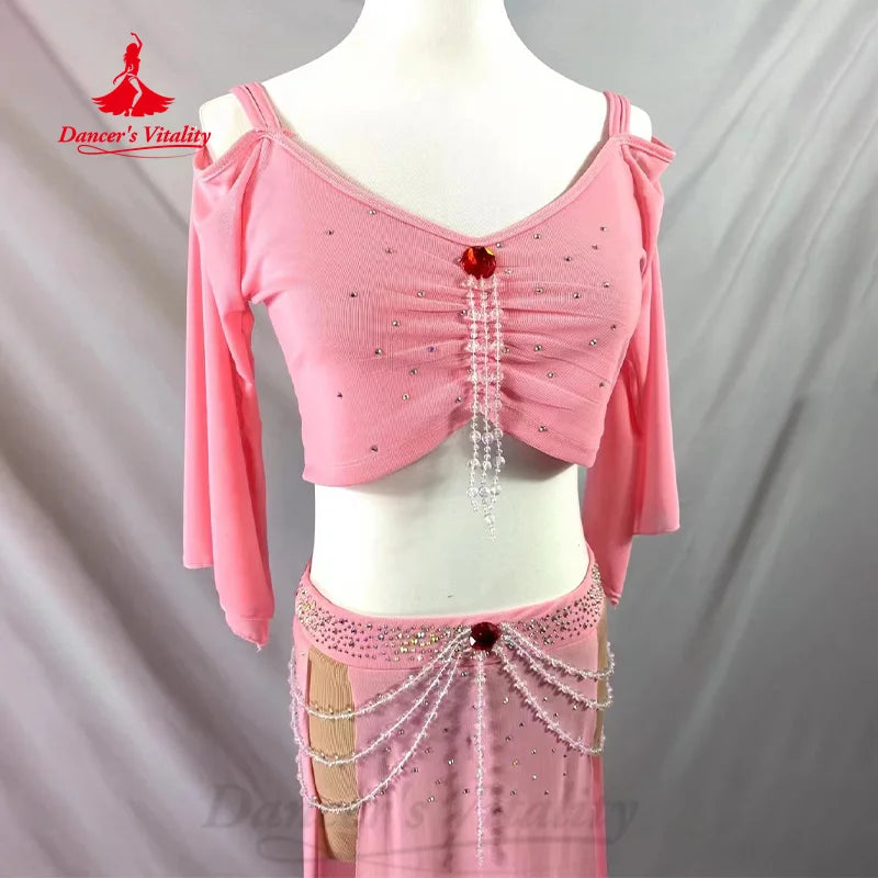 Belly Dancing Practice Set Customized Flare Sleeve Top+Sexy Split Long Skirts 2pcs Women's Oriental Dance Performance Clothing