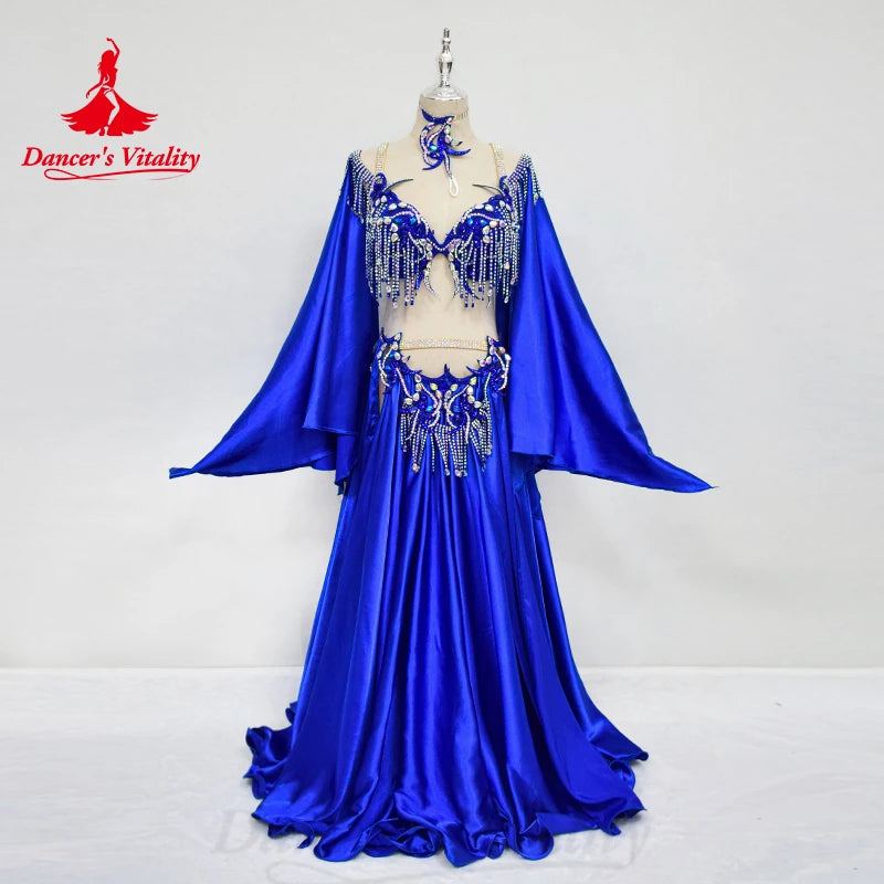 Belly Dancing Outfit Customized Luxury AB Stones Bra+high-end Satin Split Long Skirt 2pcs Oriental Professional Performance Suit