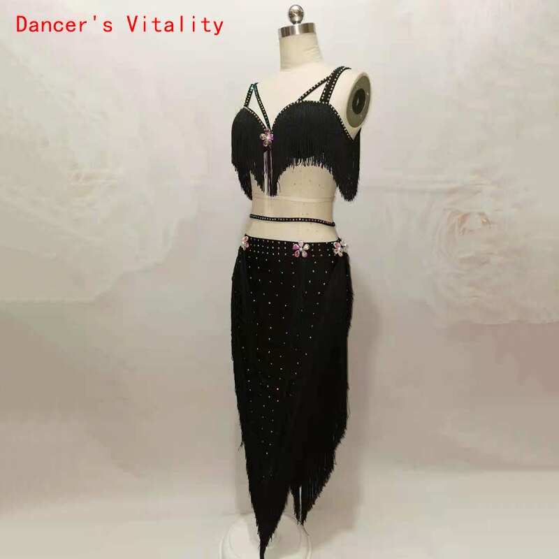 Belly Dance Female Child Adult Tassel Top Profession Custom High-End Diamond Bra Long Skirt Performance Practice Clothes Suit