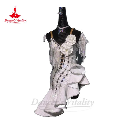 Latin Dance Performance Dress for Women Senior AB Stones Rumba Chacha Tango Competiton Clothing Custom Adult Child Latin Dresses