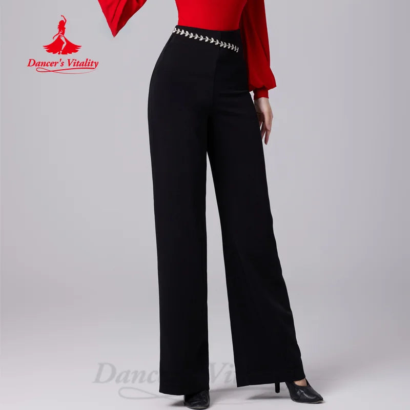 Latin Dance Trousers Women's Customized High Waist Slimming Straight Tube Pants Adult Tango Chacha Samba Practice Costumes