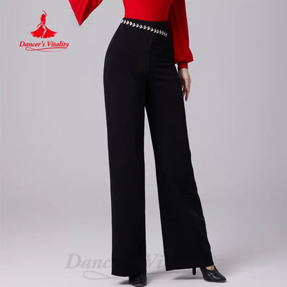 Latin Dance Trousers Women's Customized High Waist Slimming Straight Tube Pants Adult Tango Chacha Samba Practice Costumes