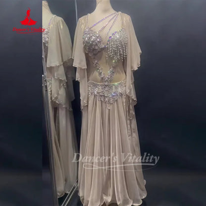 BellyDance Outfit Customized Senior AB Stones Bra+Sexy Long Skirt 2pcs Oriental Dance Competition Clothing Dance's Vitality