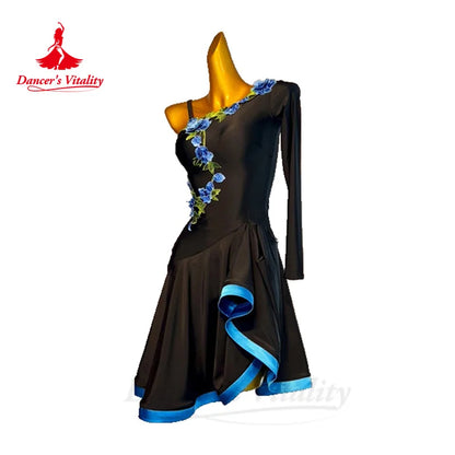 Latin Dance Practice Dress for Women Customsized Single Sleeves Spandex Rumba Chacha Tango Performance Clothing Latin Dresses