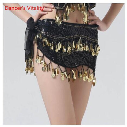 New Arrival Accessories For Dancewear With Sequins And Fringe, Elastic Mesh Ruffles, Women's Belts For Belly Dance, Scarf