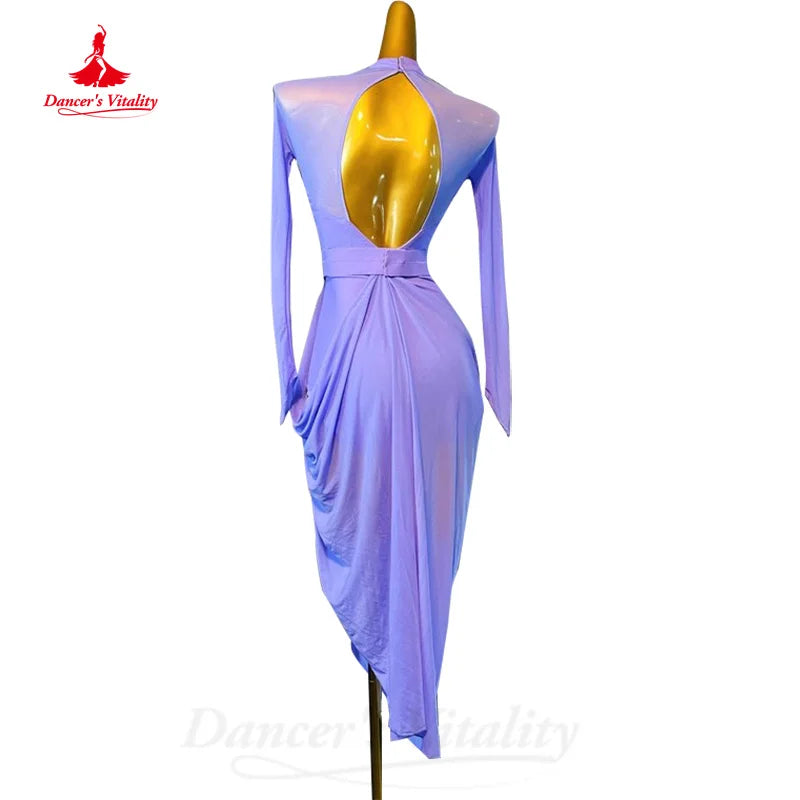 Latin Dance Clothing Customized Comfortable and Elegant Long Sleeved Dress Tango Chacha Samba Professional Performance Costumes