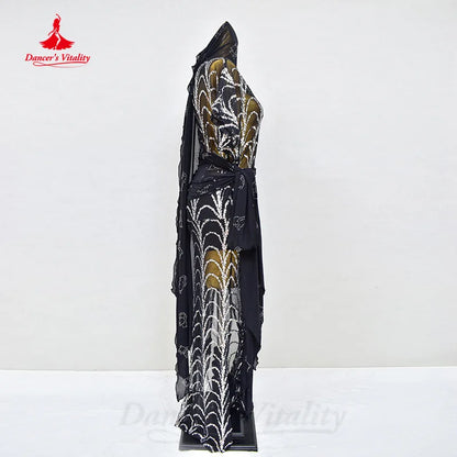 BellyDance Robe Customized Black Sexy Gauze Sequin Short Sleeve Dress Women Oriental Dance Professional Performance Clothing