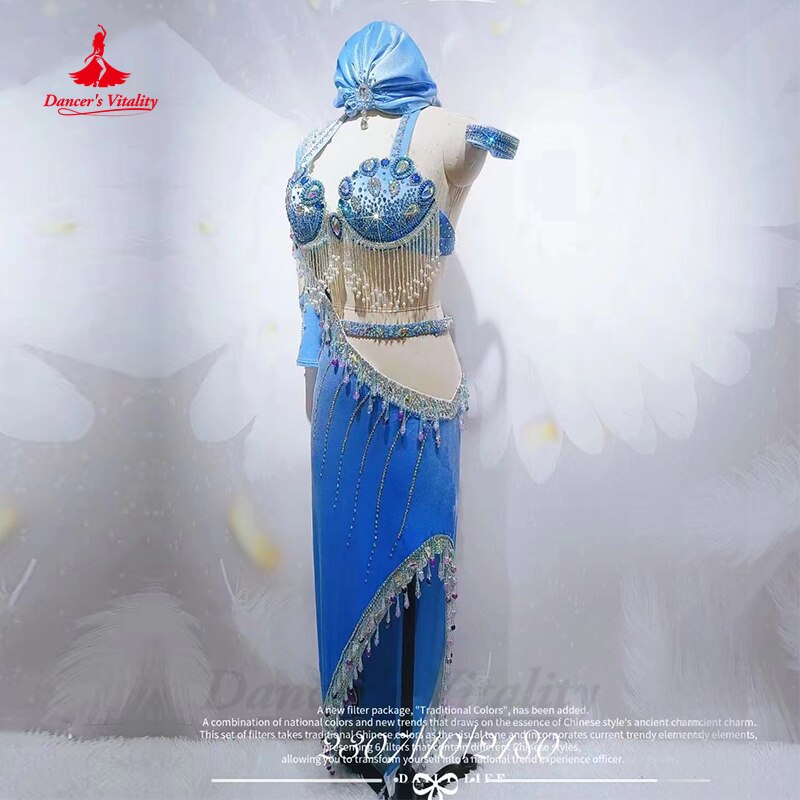 Belly Dance Costume Set Senior AB Bra+headdress+robe 3pcs Customsized Shaabi Baladi Performance Women Saidi Clothing Outfit