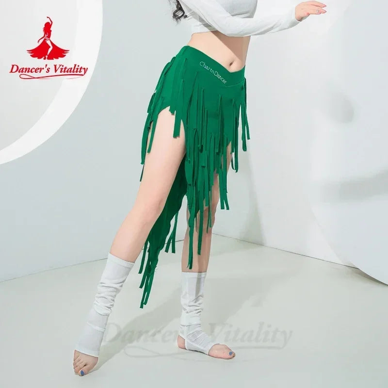 Belly Dance Costume for Women Winter Long Sleeves Top and Short Fringe Skirt Training Clothing Girl's Oriental Bellydance Wear