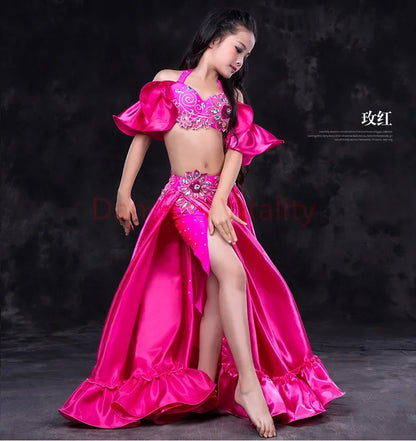 Girls belly dance clothes kids luxury belly dance suit girls top+short skirt+undewear+long skirt 4pcs kids belly dance set S,ML