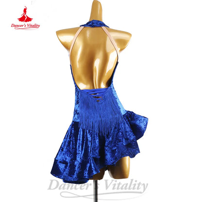 Latin Dance Performance Costumes Customized Senior Velvet Sexy Backless Fishtail Skirt Tango Chacha Rumba Competition Clothing