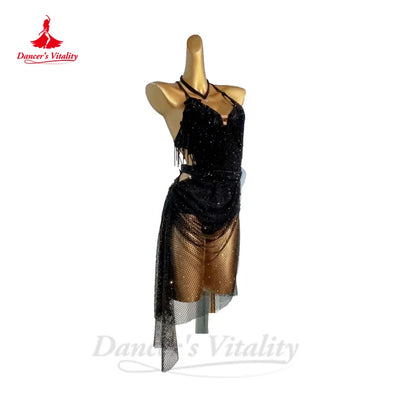 Latin Dance Performance Dress for Women Sexy AB Stones Mesh Rumba Chacha Tango Competiton Professional Custom Latin Costumes