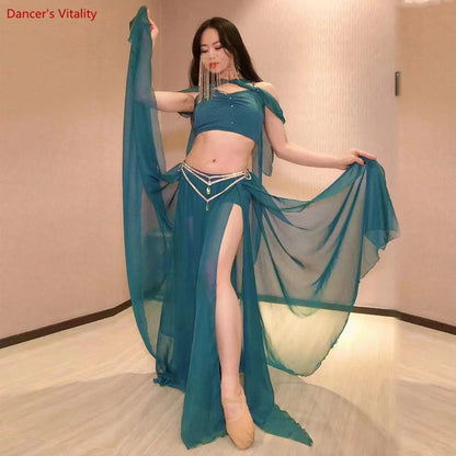 Bellydance Costume Luxory Women Belly Dance Chiffon Sleevless Top+long Skirt 2pcs Cusomzied Adult Children Oriental Outfit Wear