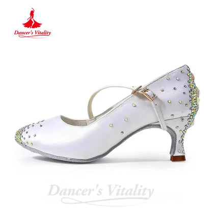 Latin Dance Competition Shoes for Women Senior AB Stones Waltz Social Dancing Shoes Girl's Moder Ballroom Performance Shoes