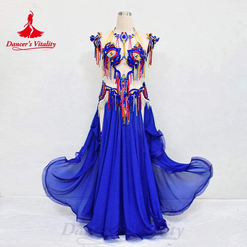 BellyDance Costume Set Customized Luxury Rhinestone Bra+Sexy Split Chiffon Long Skirt 2pcs Oriental Dance  Performance Clothing