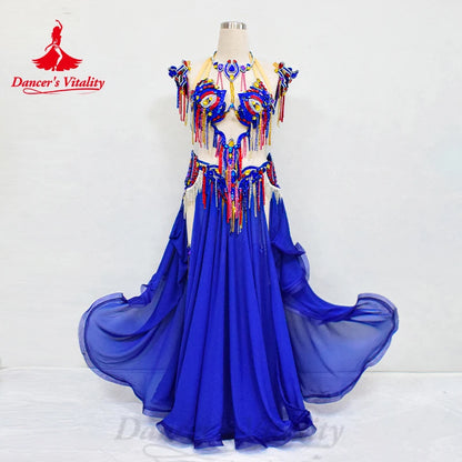 BellyDance Costume Set Customized Luxury Rhinestone Bra+Sexy Split Chiffon Long Skirt 2pcs Oriental Dance  Performance Clothing