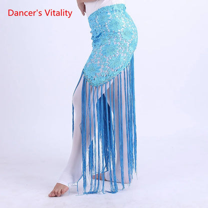 Hand-Made Clothes For Belly Dancing Women's Clothes For Dancing flowers Long Fringe Hand-Knitted Triangular Belt Belly Dance Hip