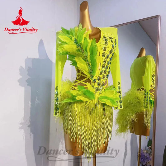 Latin Dance Performance Costumes Advanced Customization Feather Tassel Dance Skirt Tango samba Adult Children Competition Dresse