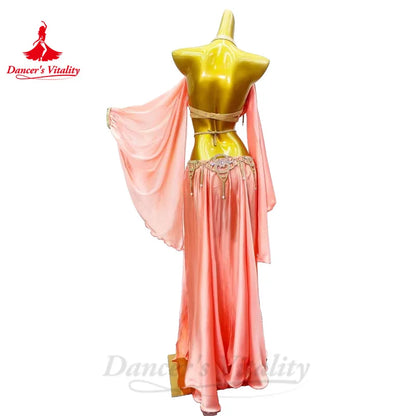 Belly Dance Performance Costume Set for Women Bra+satin Split Long Skirt 2pcs Custom Adult Children Oriental Bellydance Outfit