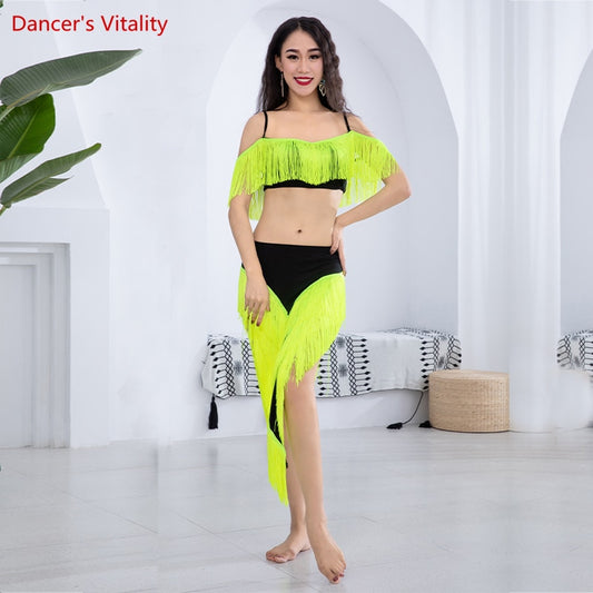 Belly Dance Performance Costume Set for Women Child Tassel Top+long Fringe Skirt 2pcs Belly Dancing Wear Outfit for Girl's