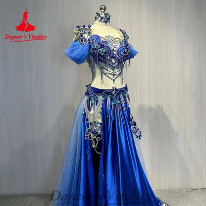 Bellydance Costume Suit Women's Customization Rhinestone Bra+senior Satin Long Skirt 2pcs Oriental Dance Performance Costumes