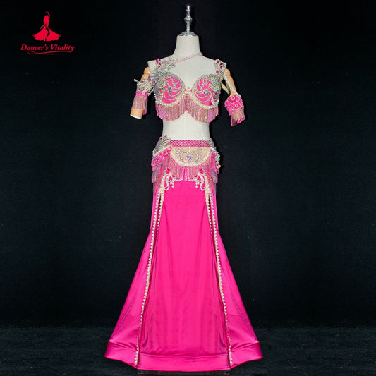 Belly Dance Performance Costume Suit for Women Exotic Dancewear Bra+split Long Skirt 2pcs Oriental Belly Dancing Stage Wear