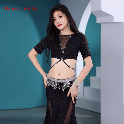 Women Proffesional Bellydance Costume Sexy Short Sleeves Top Long Skirt Exotic Dancewear Suit Girls Oriental Dance Outfit Cloth