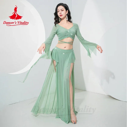 Belly Dance Costume Autumn/Winter New Long Sleeved Training Suit Immortal Lotus Leaf Long Skirt Women Belly Dance Outfit