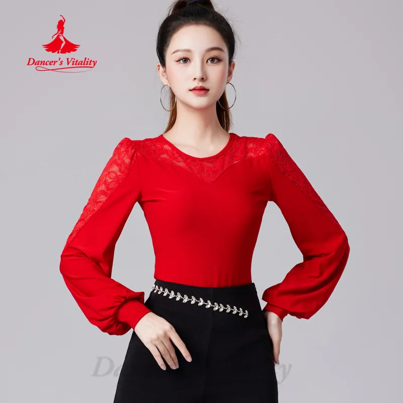 Latin Dance Long Sleeved Top Customized Comfortable Slimming Top Adult Tango Chacha Samba Professional Performance Clothing