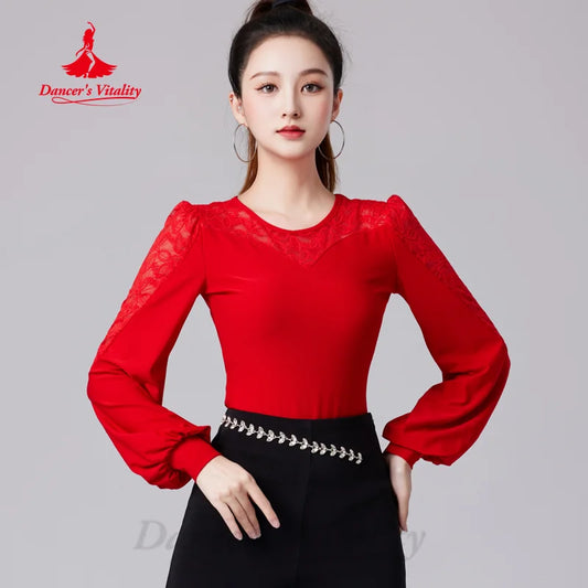 Latin Dance Long Sleeved Top Customized Comfortable Slimming Top Adult Tango Chacha Samba Professional Performance Clothing