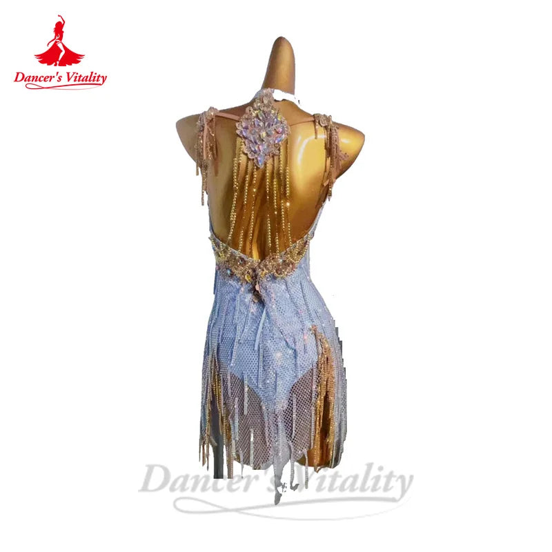 Latin Dance Competiton Dress for Women Senior AB Stones Rumba Chacha Tango Performance Costume Skirt Adult Child Latin Dresses