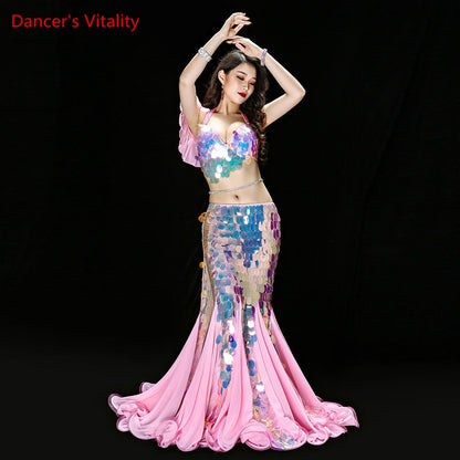 Bellydance Clothes Mermaid Sexy Long Dress Sequin Womens Oriental Belly Dance Costumes for Sale Dancing Outfits Bra+skirt Suit