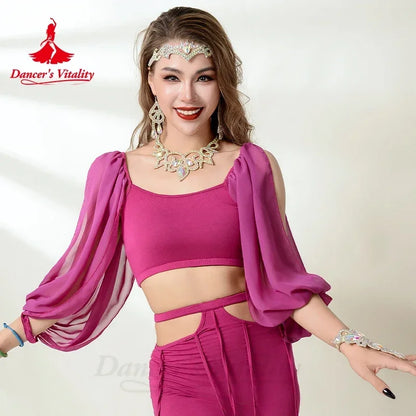 Belly Dance Costume Set for Women Guaze Long Sleeves Top+modal Long Skirt 2pcs Adult Belly Dancing Performance Outfit