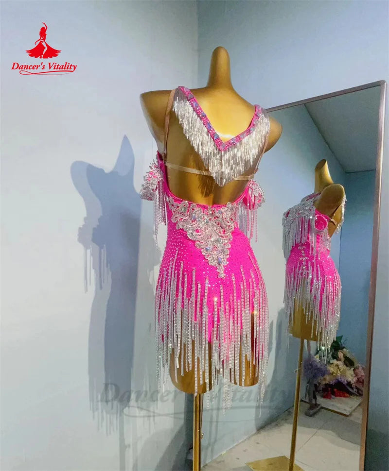 Latin Dance Performance Dress for Women AB Stones Rumba Chacha Tango Competiton Costume Customsized Adult Child Latin Dresses