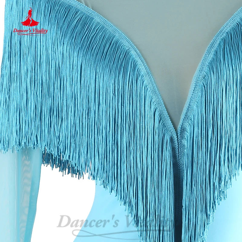 Latin Dancing Dresses Customized Long Sleeved Tassels Fishtail Skirt Women Tango Chacha Lombard Professional Performance Costume