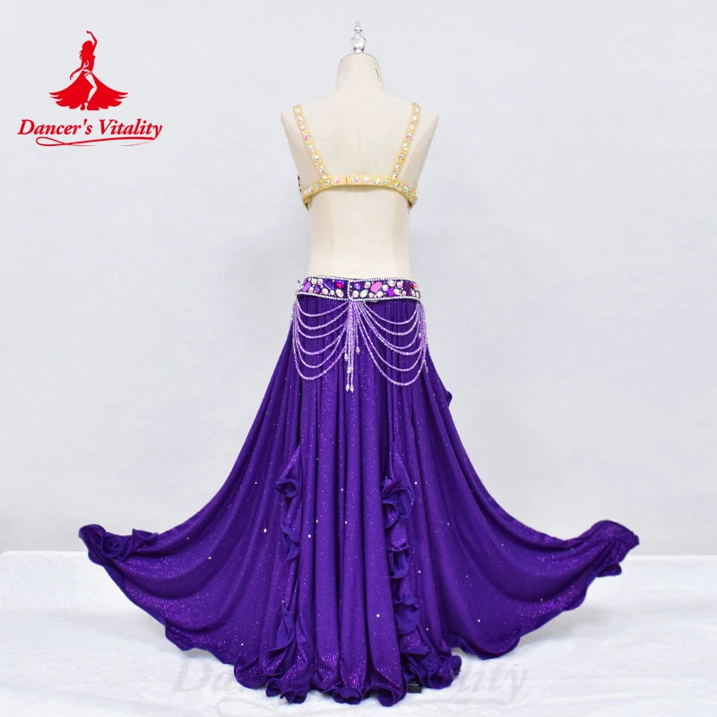 BellyDance Costume Customized Luxury Diamond Bra+Sexy Split Long Skirt 2pcs Adult Children Oriental Dance Competition Clothing