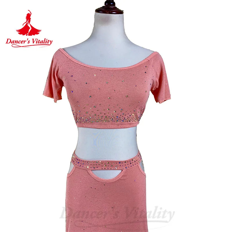 Bellydance Costume Set Customized Comfort Short Sleeved Top+Sexy Hip Wrap Skirt 2pcs Women Oriental Dance Performance Costumes