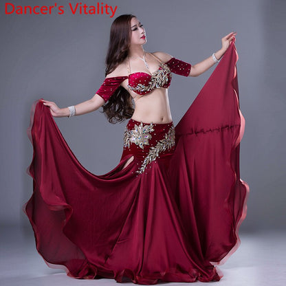 Belly Dance Competiton Costume Senior Velvet Bra+split Long Skirt 2pcs for Women Oriental Belly Dancing Performance Clothing