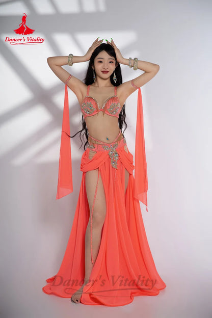 Belly Dance Performance Suit for Women Stones Bra+chiffon Long Skirt 2pcs Customsized Adult Child Oriental Belly Dancing Outfit