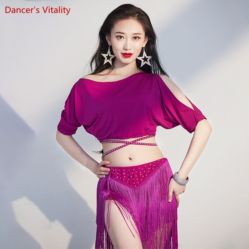 Belly Dance Training Suit Belly Dance Short Sleeves Top+Tassel Skirt Women Belly Dancing Performance Suit Female Oriental Outfit