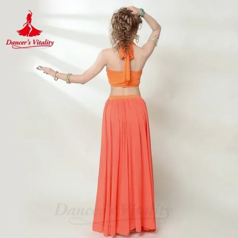 Bellydance Costume Senior AB Stones Bra+split Chiffon Long Skirt 2pcs for Women Customzied Oriental Belly Dancing Wear Suit