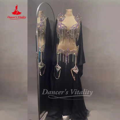 BellyDance Suit Customized Senior AB Stones Bra+Sleeve+Sexy Long Skirt Set Oriental Dance Competition Clothing Dance's Vitality