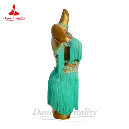 Latin Dance Performance Dress for Women Customsized AB Stones Rumba Chacha Tango Competiton Skirt Adult Child Latin Dresses