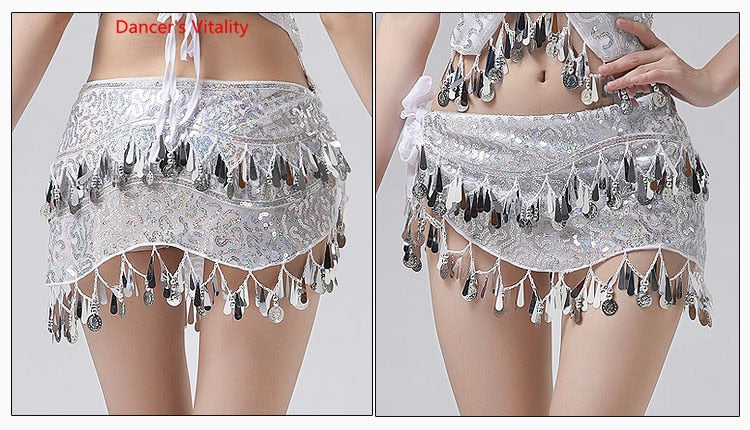 New Arrival Accessories For Dancewear With Sequins And Fringe, Elastic Mesh Ruffles, Women's Belts For Belly Dance, Scarf