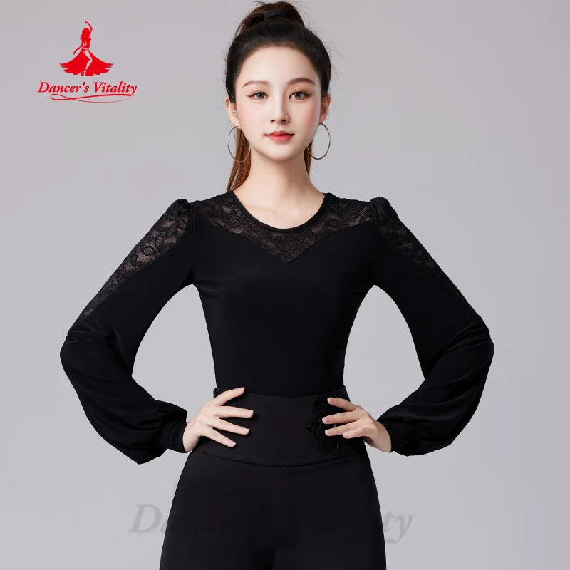 Latin Dance Long Sleeved Top Customized Comfortable Slimming Top Adult Tango Chacha Samba Professional Performance Clothing