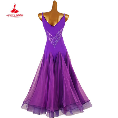 Ballroom Dance Competition Dresses Women Customized Light Luxury Rhinestone Gauze Dress  Modern Dancing Performance Costumes