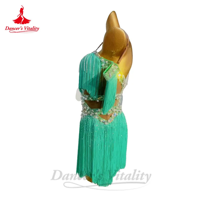 Latin Dance Performance Dress for Women Customsized AB Stones Rumba Chacha Tango Competiton Skirt Adult Child Latin Dresses