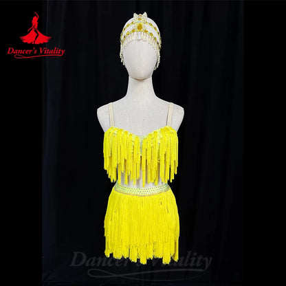 Belly Dance Costume Suit Women's Customized Tassels Bra+Light Luxury Rhinestone Skirt Oriental Professional Performance Costumes