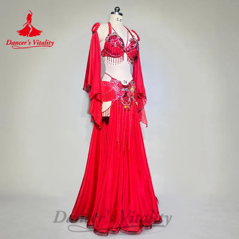 Bellydance Costumes Customized Luxury Bra+Hand Sleeves+Chiffon Long Skirt 3pcs Oriental Dance Professional Performance Clothing