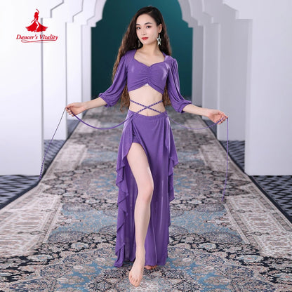 Belly Dance Clothes Suit for Women Winter Half Sleeves Top+skirt 2pcs Oriental Training Suit Female Bellydancing Wear Outfit